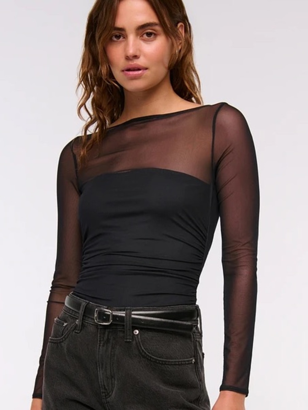 Abercrombie Bra-Free Open Back Mesh Bodysuit Black Long Sleeve M